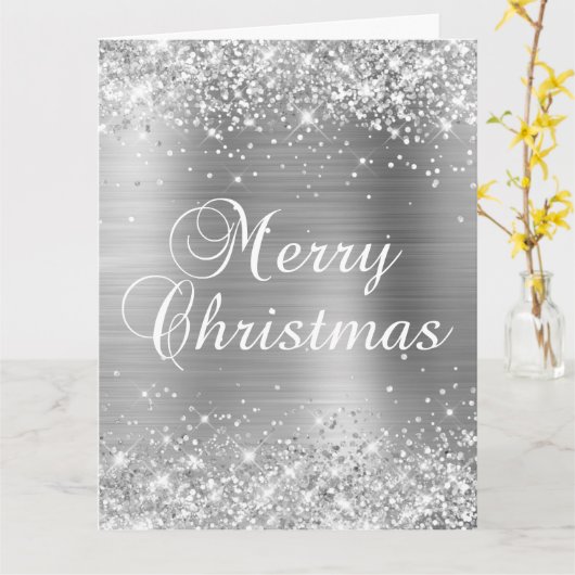 きらびやかな銀箔ビッグ・メリークリスマス カード (黄色い花)