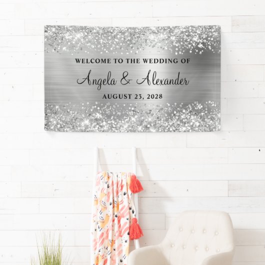 きらびやかな銀結婚箔の歓迎 横断幕 (インサイチュ)