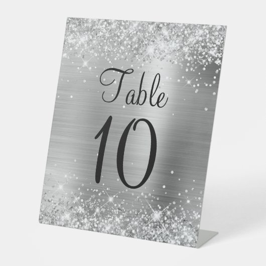 きらびやかな銀結婚箔の表番号記号 台座サイン (正面)