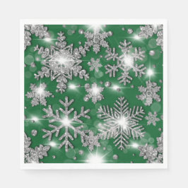 きらびやかな銀緑のフェスティバル雪の結晶パターン スタンダードランチョンナプキン