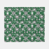 きらびやかな銀緑のフェスティバル雪の結晶パターン フリースブランケット (正面(横))