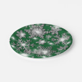 きらびやかな銀緑のフェスティバル雪の結晶パターン ペーパープレート (アングル)