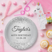きらびやかな銀色グラデーション40歳の誕生日 ペーパープレート (パーティー)