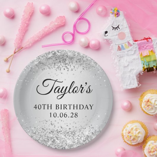 きらびやかな銀色グラデーション40歳の誕生日 ペーパープレート (パーティー)