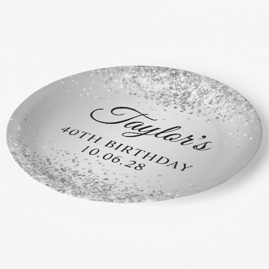 きらびやかな銀色グラデーション40歳の誕生日 ペーパープレート (アングル)