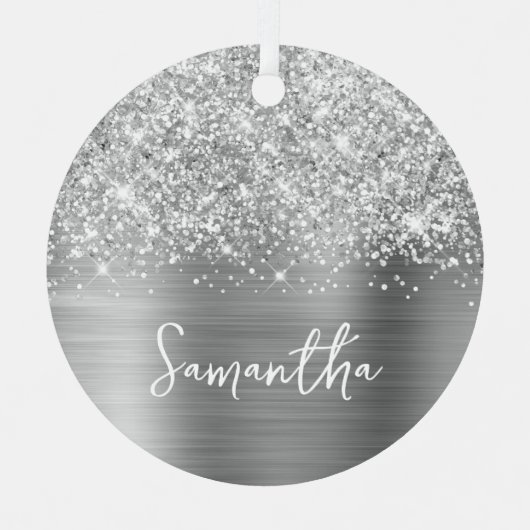 きらびやかな銀釉の名前 メタルオーナメント (正面)