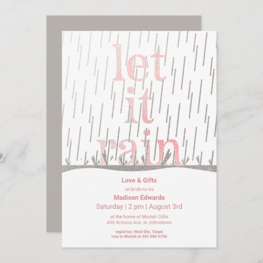 きらびやかな雨のブライダルシャワーの招待状 招待状 (正面/裏面)