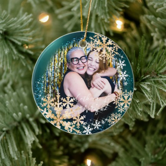 きらびやかな雪のフレーク写真グリーンオーナメント セラミックオーナメント (ツリー)
