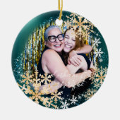 きらびやかな雪のフレーク写真グリーンオーナメント セラミックオーナメント (正面)