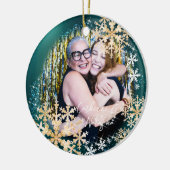 きらびやかな雪のフレーク写真グリーンオーナメント セラミックオーナメント (左)