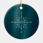 きらびやかな雪のフレーク写真グリーンオーナメント セラミックオーナメント (裏面)