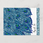 きらびやかな青いスパンピーコック日付を保存 案内ポストカード (正面)