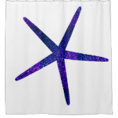 きらびやかな青いヒトデ模様ホワイトビーチデコール シャワーカーテン (正面)