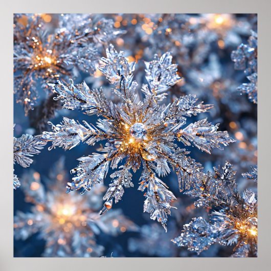 きらびやかな青と金ゴールドの雪片の装飾 ポスター (正面)