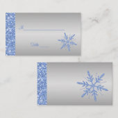 きらびやかな青と銀の雪片プレイスカード プレイスカード (正面/裏面)
