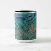 きらびやかな青エレガントOMロータス マグカップ (中央)