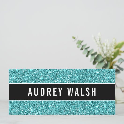 きらびやかな青シックなシークイン黒いギフト券 招待状 (スタンド正面)