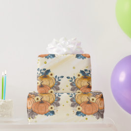 きらびやかな黄色にオレンジ色のキラキラしたパンプキン感謝してい ラッピングペーパー