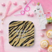 きらびやかな黒と金ゴールドトラストライプの紙プレート ペーパープレート (パーティー)