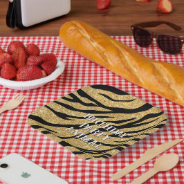 きらびやかな黒と金ゴールドトラストライプの紙プレート ペーパープレート