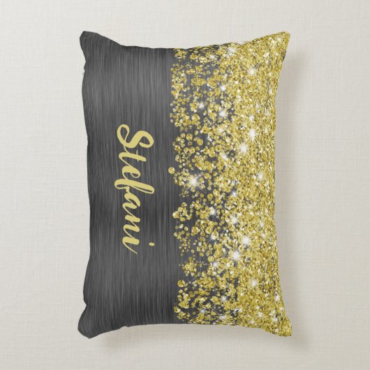 きらびやかな黒金ゴールドグラムスクリプト名アクセントピロー アクセントクッション (正面(垂直))