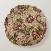 きらびやかなEarthtoneの花柄のタペストリー ラウンドクッション (正面)