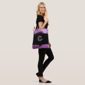 きらびらスタイリッシュかなマゼンタとブラックの名前&モノグラム トートバッグ (モデル)