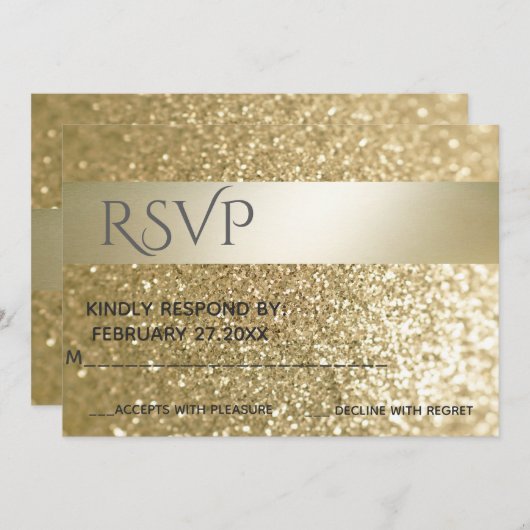 きらびらファンシーエレガントモダン金ゴールドストライプRSVP 招待状 (正面/裏面)