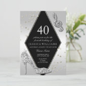 きらびスタイリッシュやかな銀の40歳の誕生日 招待状 (スタンド正面)
