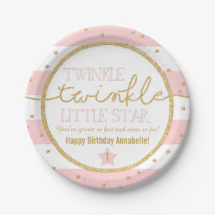 きらめきのきらめきのピンクおよび金ゴールドの誕生日のプレート ペーパープレート