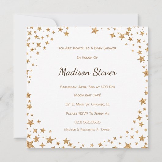 きらめきのきらめきの女の子のベビーシャワーの招待状 招待状 (裏面)