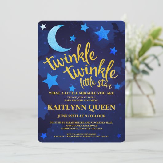 きらめきのきらめきの男女兼用なベビーシャワー 招待状 (スタンド正面)