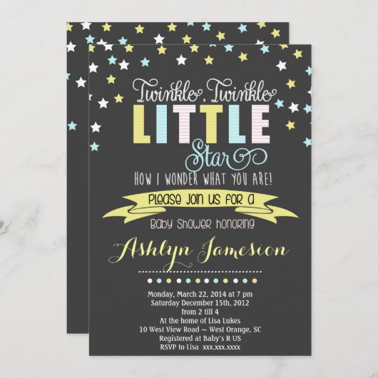 きらめきのきらめき少し星のベビーシャワーの招待状 招待状 (正面/裏面)