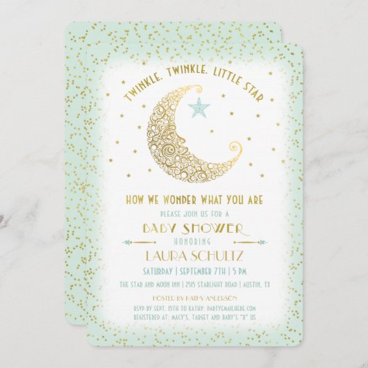 きらめきのきらめき少し星のベビーシャワーの招待状 招待状 (正面/裏面)