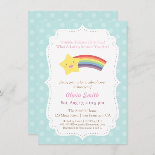 きらめきのきらめき少し星のベビーシャワー 招待状 (正面/裏面)