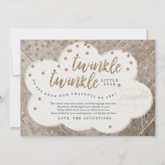 きらめきのきらめき少し星のユニセックスなベビーシャワー サンキューカード (正面)