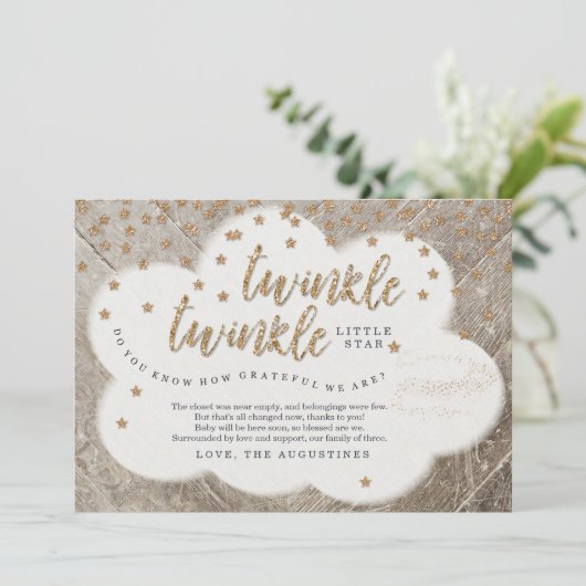 きらめきのきらめき少し星のユニセックスなベビーシャワー サンキューカード (スタンド正面)