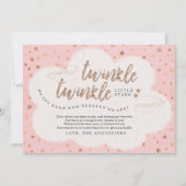 きらめきのきらめき少し星の双生児の女の子のベビーシャワー サンキューカード (正面)