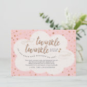 きらめきのきらめき少し星の双生児の女の子のベビーシャワー サンキューカード (スタンド正面)