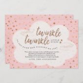 きらめきのきらめき少し星の双生児の女の子のベビーシャワー サンキューカード (正面/裏面)