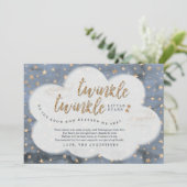 きらめきのきらめき少し星の双生児の男の子のベビーシャワー サンキューカード (スタンド正面)