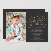 きらめきのきらめき少し星の第1誕生日の招待 招待状 (正面/裏面)