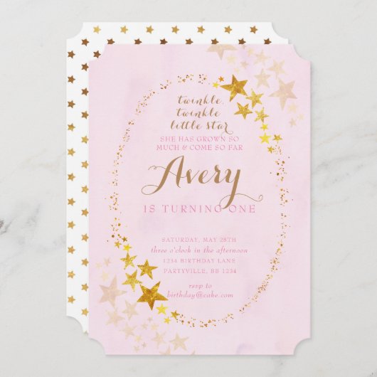 きらめきのきらめき少し星の誕生日の招待状 招待状 (正面/裏面)