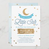 きらめきのきらめき少し星|のベビーシャワー|の青 招待状 (正面/裏面)