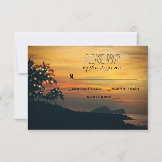 きらめきはやしビーチ結婚式RSVPカードをつけます 出欠カード (正面)