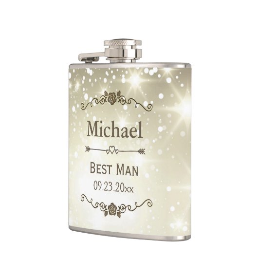 きらめきは屋外の結婚式の花婿介添人の花婿の付添人をつけます フラスク (左)
