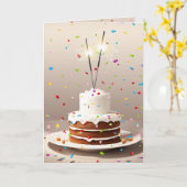 きらめき付きレインボーケーキ カード (黄色い花)