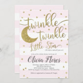 きらめき少し星のピンクのベビーシャワーの招待状 招待状 (正面/裏面)