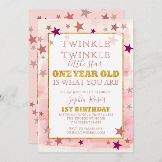 きらめき少し星の第1誕生日の招待状 招待状 (正面/裏面)