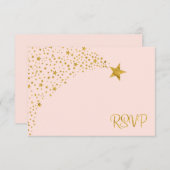きらめき少し流星のピンクの金ゴールドRSVP 出欠カード (正面/裏面)
